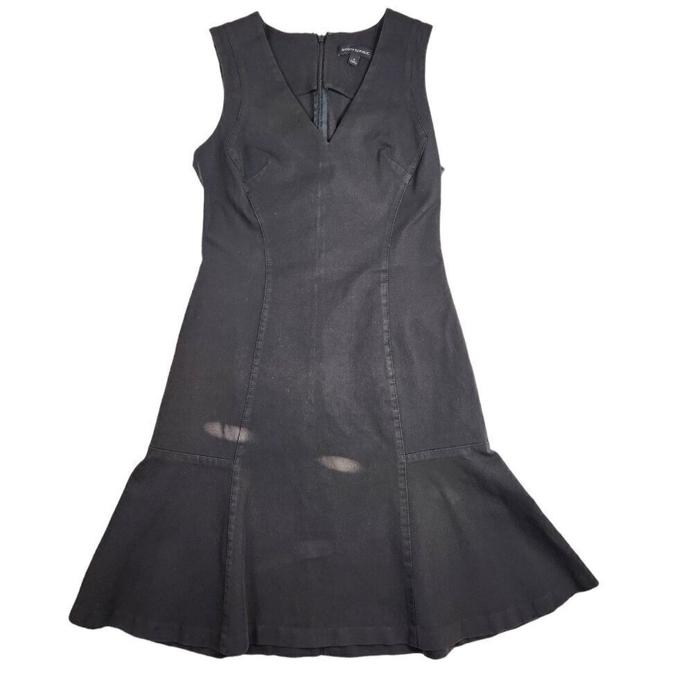 Banana Republic Womens Black V-Neck Sleeveless Fit Flare Flounce‎ Dress Size 4